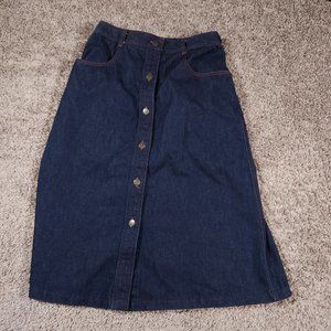 Halston III Denim Skirt Womens Size 12 Dark Blue A-Line Red Stitching Pockets